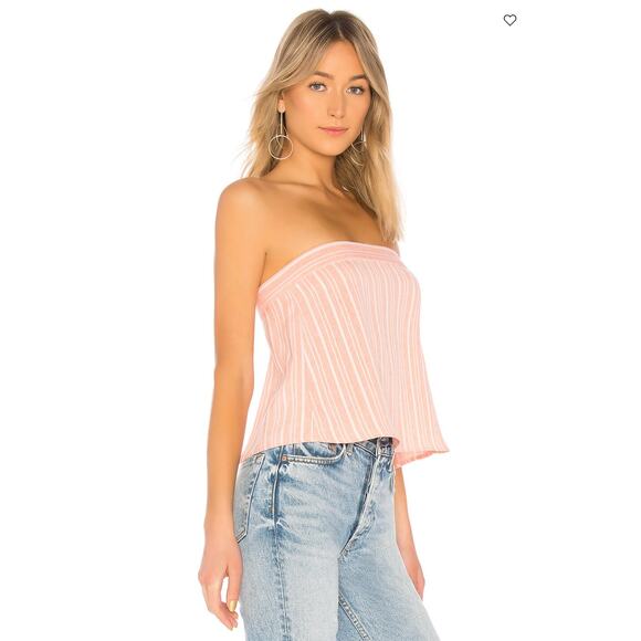 Revolve Superdown Hannah Tie Bow Back Crop Top Pink White Stripe Size Medium - Picture 5 of 13